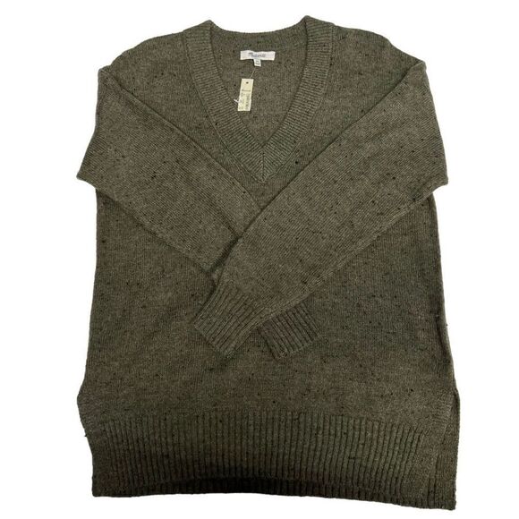Madewell Sweater Donegal Forest Bartlett V Neck Pullover Green Black Speckled XS - Picture 7 of 14